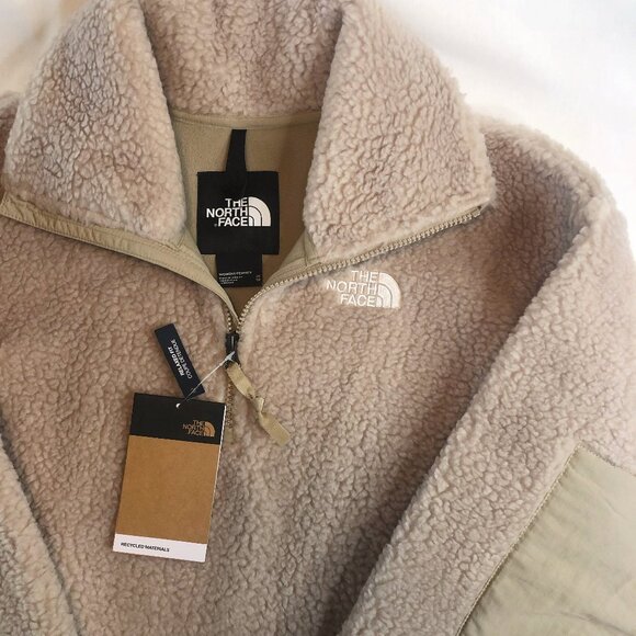 NWT NORTH FACE Platte Sherpa Fleece Zip Front Pullover XS in Natural "Flax" - Picture 7 of 11
